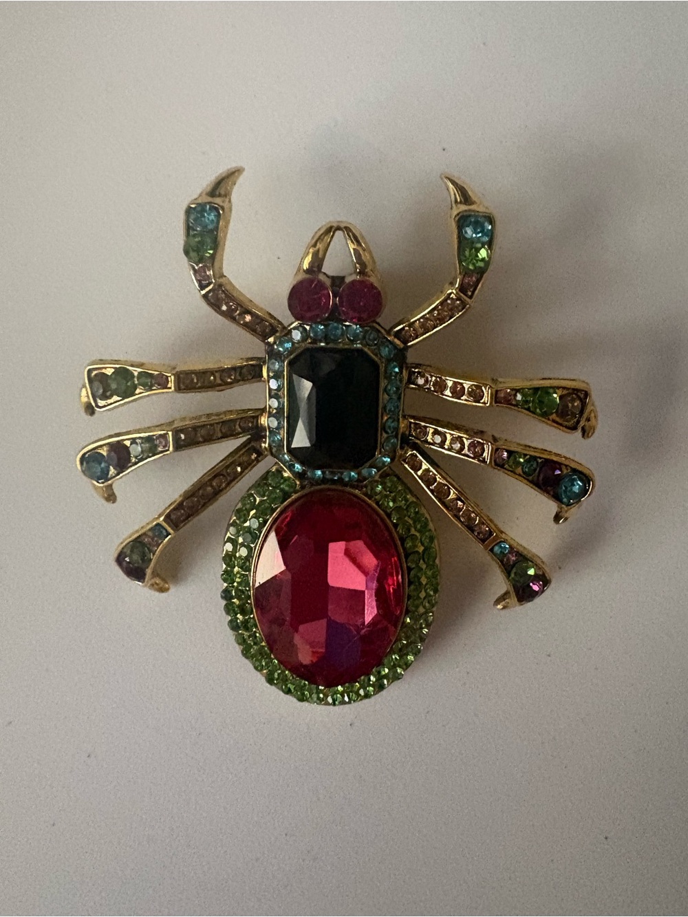 Sold! Gold-Tone Multicolor Crystal Spider Brooch - Pink & Green Accents